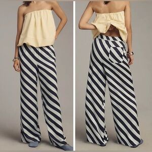 ANTHROPOLOGIE BROOKLIN PRINTED WIDE LEG STRIPE PANTS SIZE L TALL MSRP $128 NWT